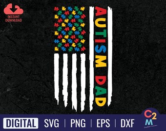 Autism Dad Distressed American Flag SVG | Autism American Flag | Autism Awareness Svg | Autism Shirt Svg | Puzzle American Flag Svg