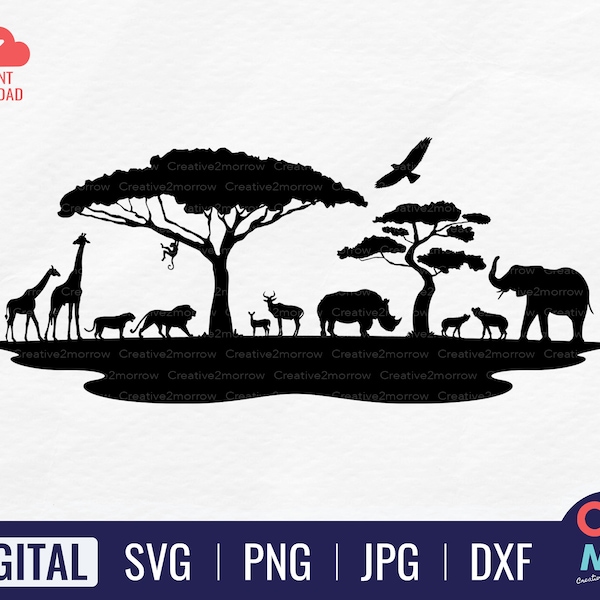 Safari Afrika Tier | Safari SVG | Safari Png | Afrika Tiere | Tier Clipart | Silhouette Tiere | Cricut Cut-Datei | Sofort Download