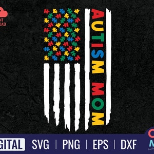 Autism Mom Distressed American Flag SVG | Autism American Flag | Autism Awareness Svg | Autism Shirt Svg | Puzzle American Flag Svg