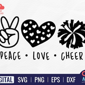 Peace Love Cheer SVG / Cheer SVG / Love Cheer / Cheerleader SVG / Cheerleader Svg / Pom Pom Svg / Cricut Cut File / Download istantaneo