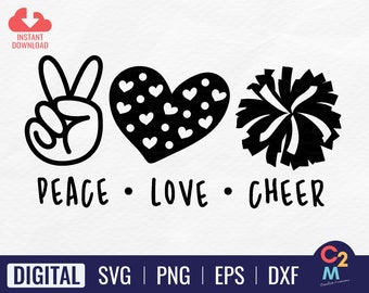 Peace Love Cheer SVG | Cheer SVG | Love Cheer | Cheerleader SVG | Cheerleading Svg | Pom Pom Svg | Cricut Cut File | Instant Download