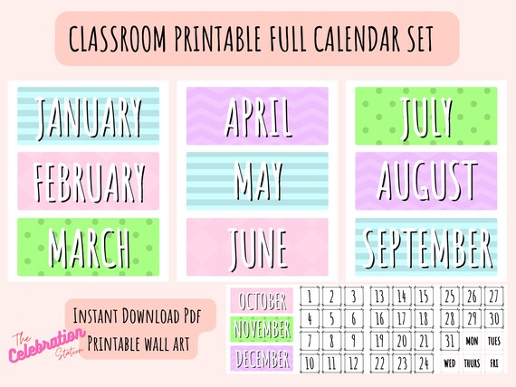 Printable Classroom Calendar Kit Wall Calendar Calendar | Etsy