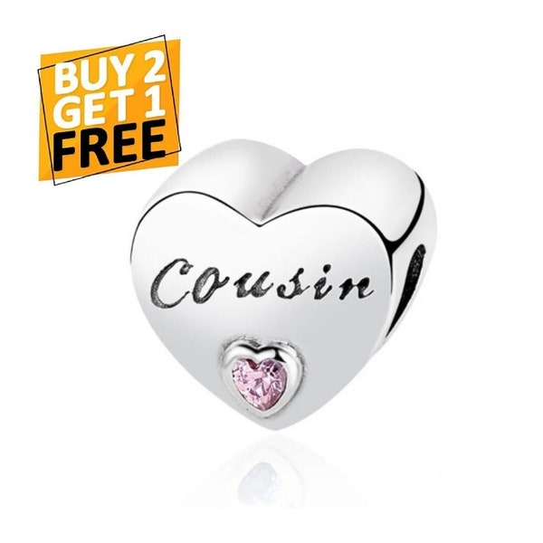 Breloque cousine, argent sterling S925, zircone cubique, convient aux bracelets Pandora et européens, meilleure amie, petite cousine, breloque soeur