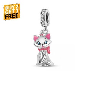 The Aristocats Marie Charm, Aristocats Charm, S925 Sterling Silver, Cubic Zircon,Fits Pandora & European Bracelets, Marie Charm, Baby Series