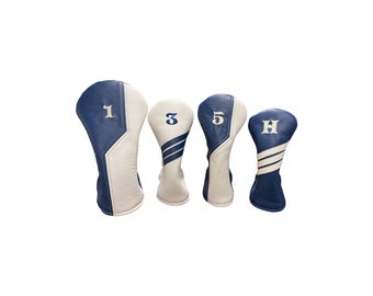 Golf Headcovers in Pebbled Royal with Pebbled White Leather