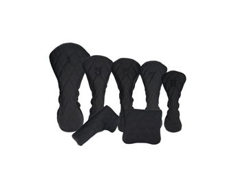 Pebbled Black Leather Quilted with Black Stitching Golf Headcover