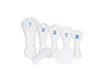 Smooth White Leather Quilted with Royal Blue Stitching