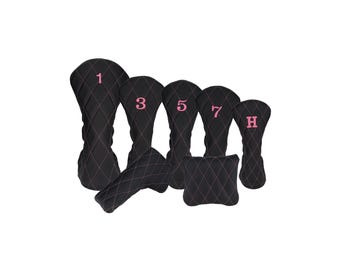 Pebbled Black Leather Quilted with Hot Pink Stitching