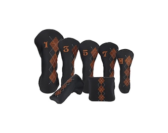 Pebbled Black and Antique Ostrich Leather with Ivory Stitching Golf Headcovers