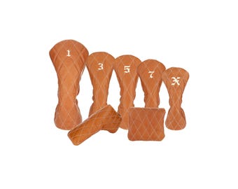 British Tan Leather Quilted with Ivory Stitching Golf Headcovers