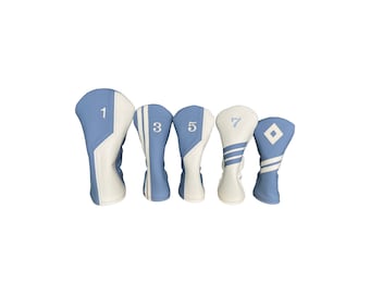 Golf Headcovers in Powder Blue with Smooth Marshmallow Leather