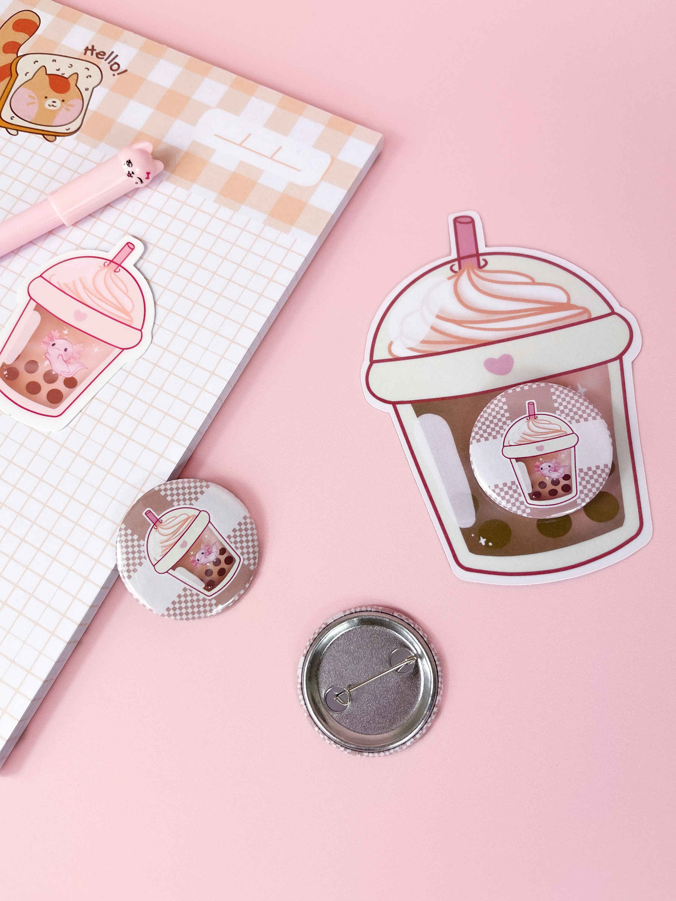 Boba Tea Axolotl Button Badge 37mm Kawaii Accessories - Etsy