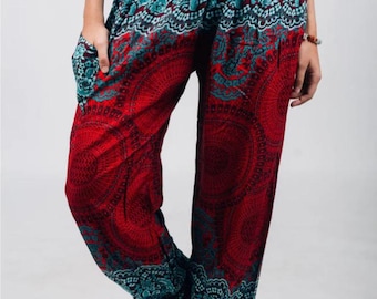 Red Honeycomb Thai Harem Pants