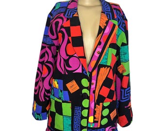 Vintage 80er Jahre Bunte Abstrakte Jacke