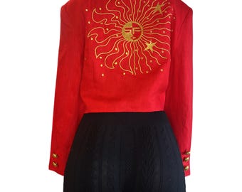 Jaqueta cropped celestial de linho vermelho vintage dos anos 80 da Jarrod's
