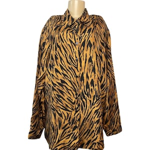 Vintage 90s Stunt Woman Silk Tiger Print Blouse