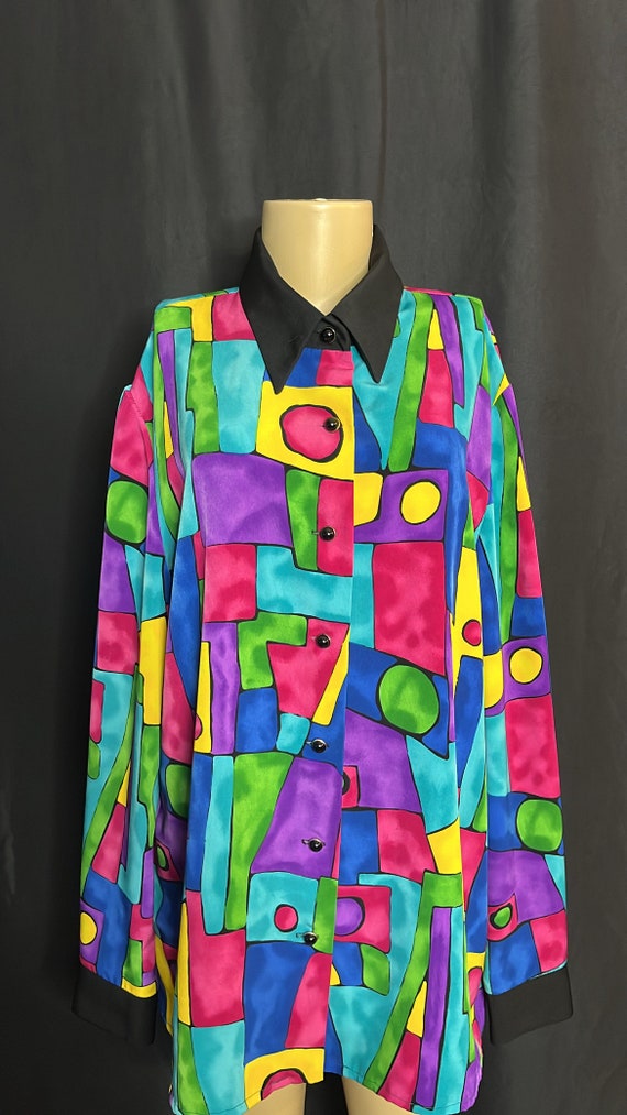 Vintage 80s FT Ltd Colorful Abstract Geometric Blo