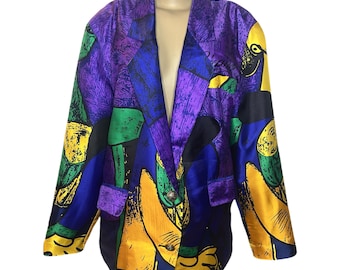 Blazer vintage de los años 80 con la firma de Picasso, colorido y llamativo.