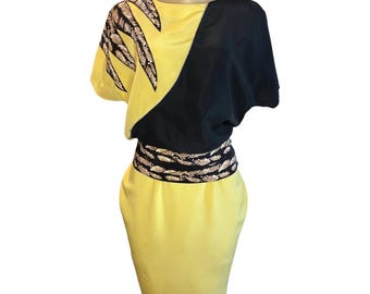 Vintage 80-tals abstrakt färgblockskjolset