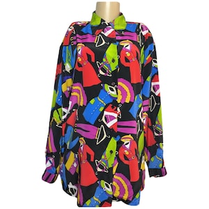 Vintage 80s Jordana Colorful Fashion Blouse