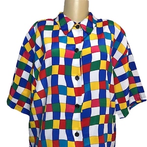 Vintage 80s Impressions Colorful Abstract Geometric Blouse