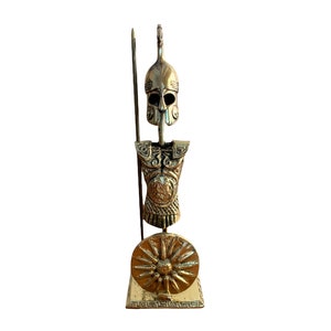 Spartan Panoply - Ancient Greek Military Armor - Helmet Shield and Spear - Bronze - Museum Replica