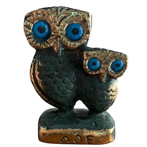 Bronze Set Owls of Athena, Greek Symbol of Wisdom , Metal Art Sculpture, Athena, Animals, Bronze Statue