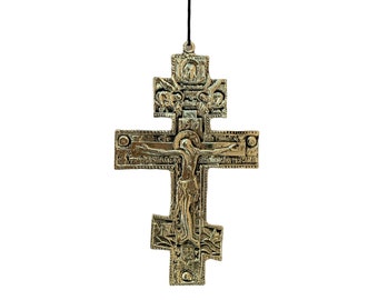 Bronze Metal Cross with Crucifix, Vintage Orthodox Cross, Wall Hanging Cross,Metal Art Sculpture, Handmade in Greece