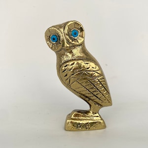 Bronze Set Owls of Athena, Greek Symbol of Wisdom , Metal Art Sculpture, Athena, Animals, Bronze Statue
