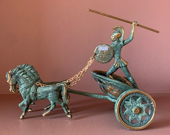 Carro de Aquiles, Guerra de Troya, Escultura de Arte en Metal, Guerrero, Héctor