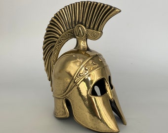 Spartan Helmet - Ancient Greek - Bronze - Museum Replica - Metal Art Sculpture - Greek Helmet