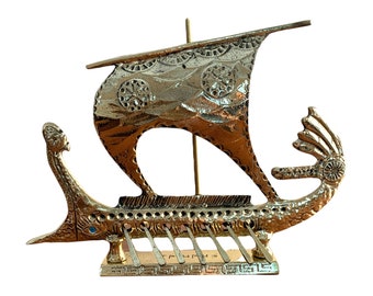 Trirreme antiguo de bronce, réplica de museo, escultura de arte en metal, trirreme griego, regalo, mar, buque de guerra