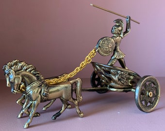 Achilles Chariot, Trojan war, Metal Art Sculpture, Warrior, Hector