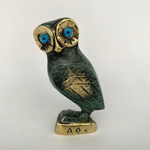 Bronze Set Owls of Athena, Greek Symbol of Wisdom , Metal Art Sculpture, Athena, Animals, Bronze Statue