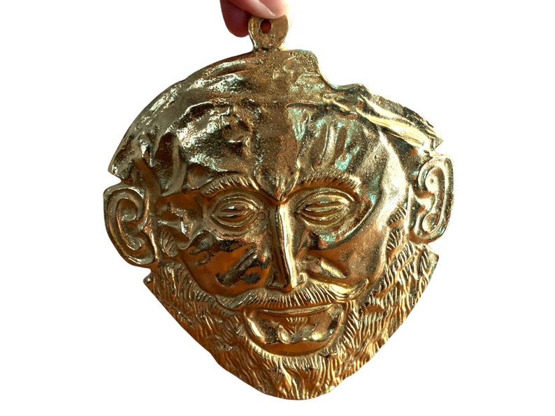 The Mask of King Agamemnon, Bronze Sculpture, Mycenaean King Funerary Mask, Replica image 5