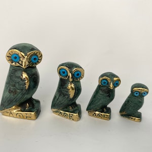 Set Owls of Athena, Greek Symbol of Wisdom , Metal Art Sculpture, Athena, Animals, Bronze Statue