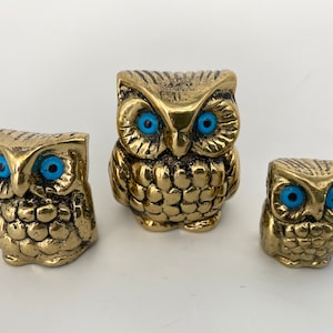 Bronze Set Owls of Athena, Greek Symbol of Wisdom , Metal Art Sculpture, Athena, Animals, Bronze Statue
