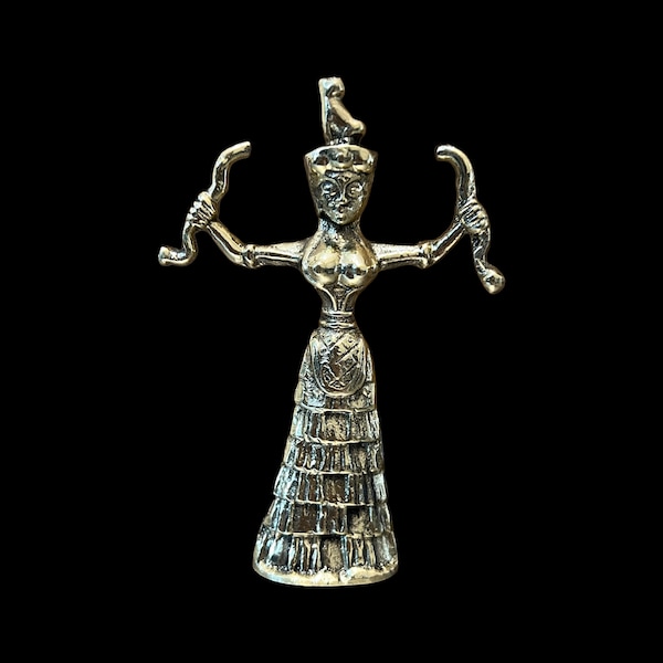 Minoan Snake Goddess Figurines, Bronze Metal Art Sculpture, Museum Replica, Cretan Statue, Minoan Civilization