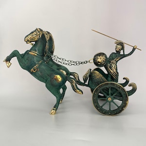 Achilles Chariot, Trojan war, Metal Art Sculpture, Warrior, Hector