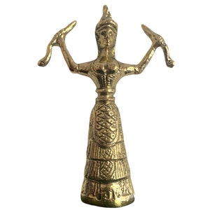 Minoan Snake Goddess Figurines, Bronze Metal Art Sculpture, Museum Replica, Cretan Statue, Minoan Civilization