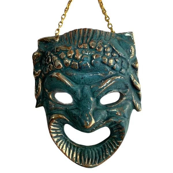 The Greek Mask of an Ancient Theater, Bronze Sculpture, Comedy Mask, Greek Ancient Theatre