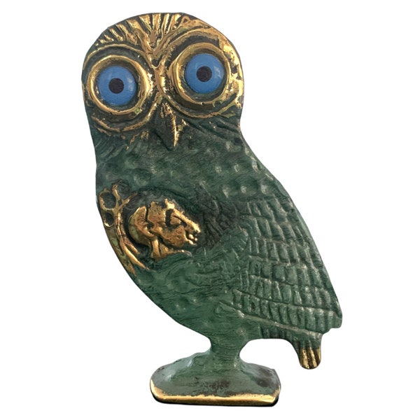 Bronze Owl of Athena, Greek Symbol of Wisdom , Metal Art Sculpture, Athena, Animals, Bronze Statue