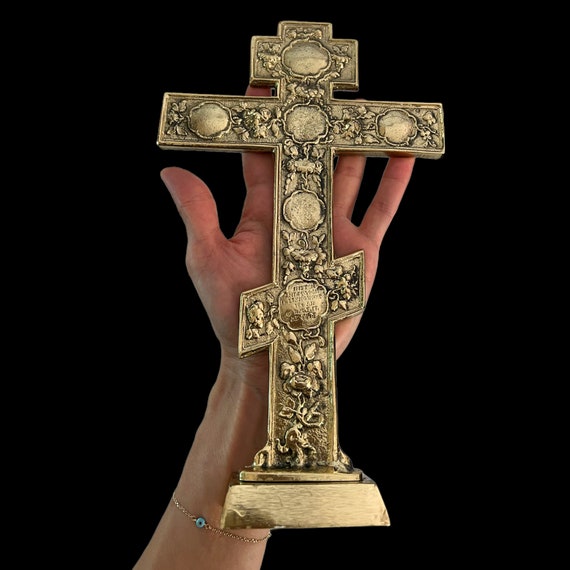 Bronze Metal Cross With Crucifix, Vintage Orthodox Cross Bronze Metal Cross With Crucifix, Vintage Orthodox Cross