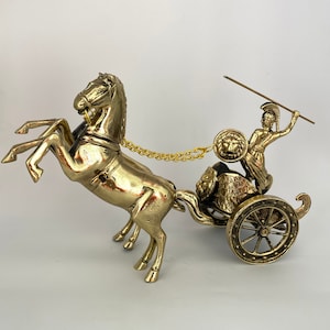 Achilles Chariot, Trojan war, Metal Art Sculpture, Warrior, Hector