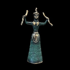 Minoan Snake Goddess Figurines, Bronze Metal Art Sculpture, Museum Replica, Cretan Statue, Minoan Civilization