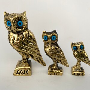 Bronze Set Owls of Athena, Greek Symbol of Wisdom , Metal Art Sculpture, Athena, Animals, Bronze Statue