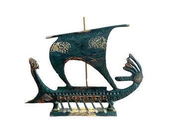 Ancient Trireme Bronze Vessel, Museum Replica, Metal Art Sculpture, Greek Boat Trireme, Gift, Sea, Warship