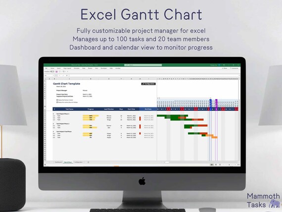 Excel Gantt Chart Project Planner Task Manager Project | Etsy