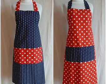 Schürze Polka Dots, Blau-rot und Rot-blau, Retro, Vintage Look, Küchenschürze, Kochen, Backen, Geburtstagsgeschenk, Grillschürze