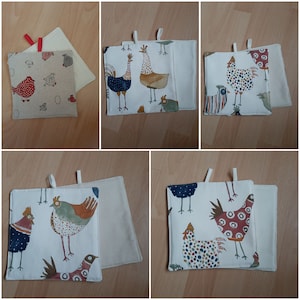 Pot holder, English designer fabric, Chicken Harriet, cooking, baking image 1